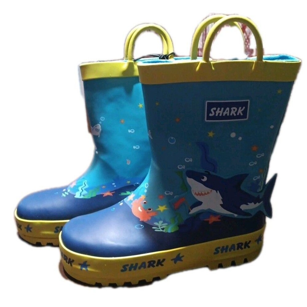 Meahyn Kids Shark Chase Rain Boots Yellow Size 10 - Picture 2 of 5
